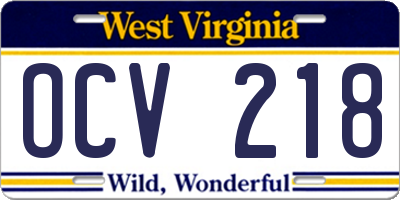 WV license plate OCV218