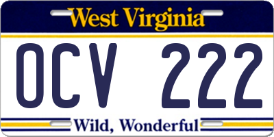 WV license plate OCV222