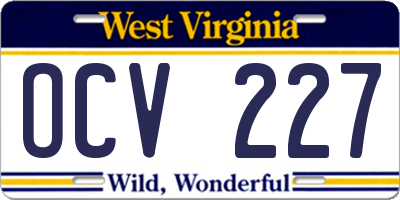 WV license plate OCV227