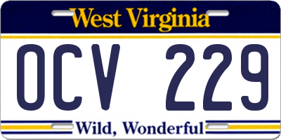 WV license plate OCV229