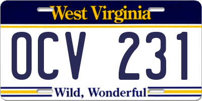 WV license plate OCV231