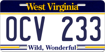 WV license plate OCV233