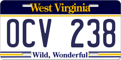 WV license plate OCV238