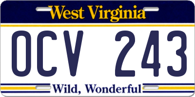 WV license plate OCV243
