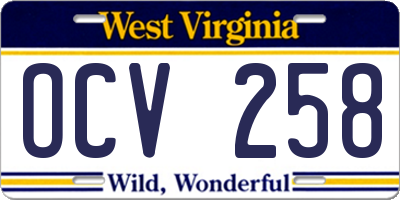 WV license plate OCV258