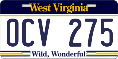WV license plate OCV275