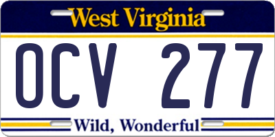 WV license plate OCV277