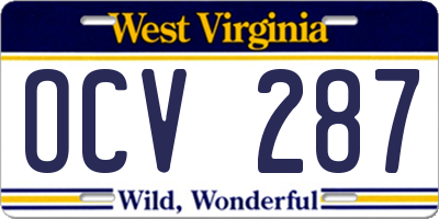 WV license plate OCV287