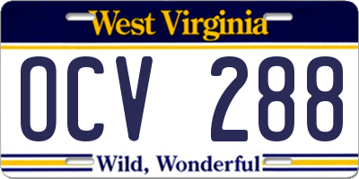 WV license plate OCV288