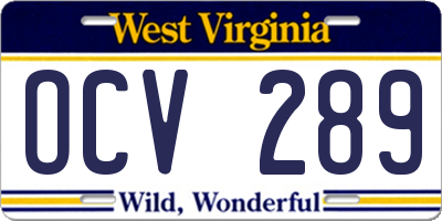 WV license plate OCV289