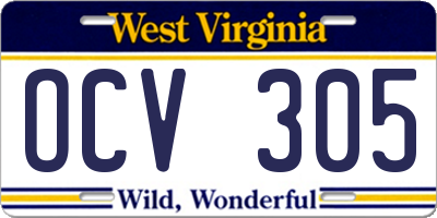WV license plate OCV305