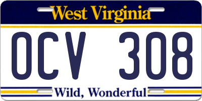 WV license plate OCV308