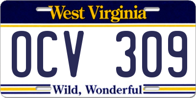 WV license plate OCV309