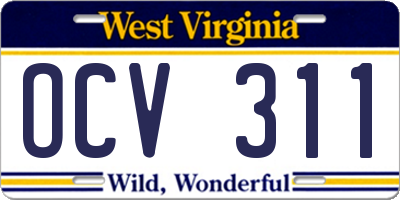 WV license plate OCV311