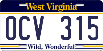 WV license plate OCV315
