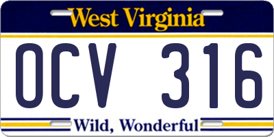 WV license plate OCV316