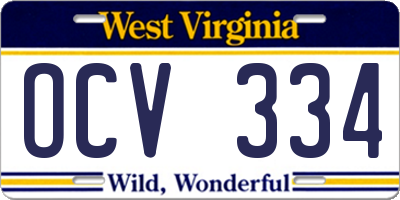 WV license plate OCV334