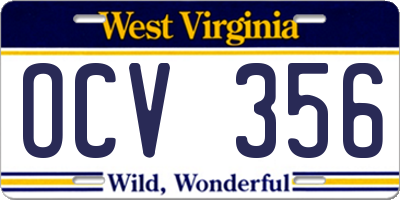 WV license plate OCV356