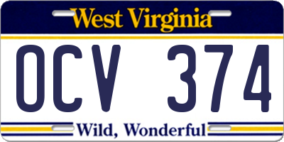 WV license plate OCV374