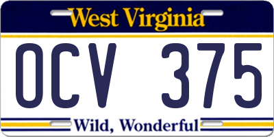 WV license plate OCV375
