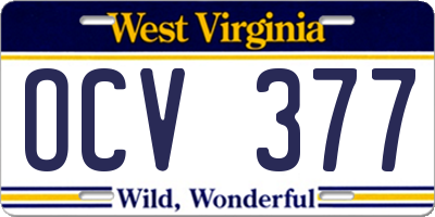 WV license plate OCV377