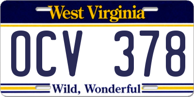 WV license plate OCV378