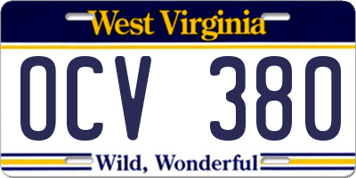 WV license plate OCV380