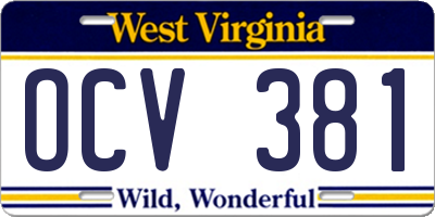 WV license plate OCV381