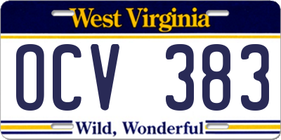 WV license plate OCV383