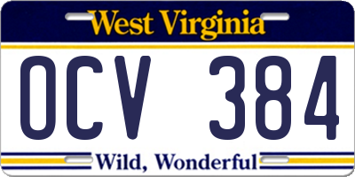 WV license plate OCV384