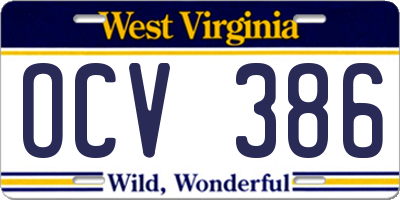 WV license plate OCV386