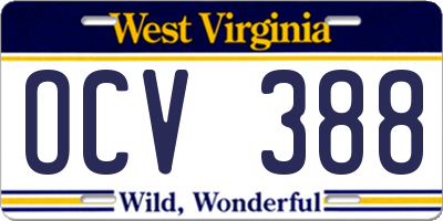 WV license plate OCV388