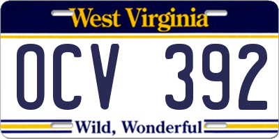 WV license plate OCV392