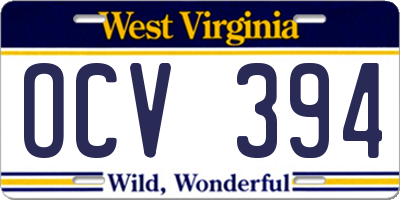 WV license plate OCV394