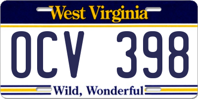 WV license plate OCV398