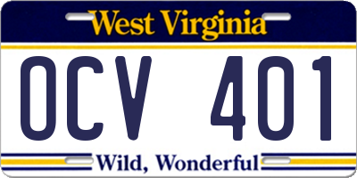 WV license plate OCV401
