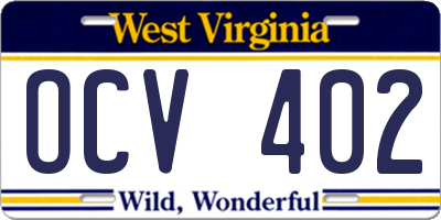WV license plate OCV402