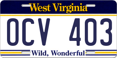 WV license plate OCV403
