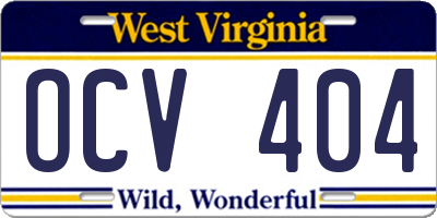 WV license plate OCV404