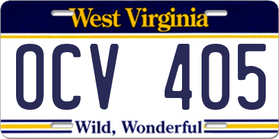 WV license plate OCV405