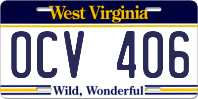 WV license plate OCV406