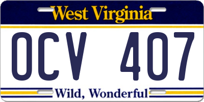 WV license plate OCV407