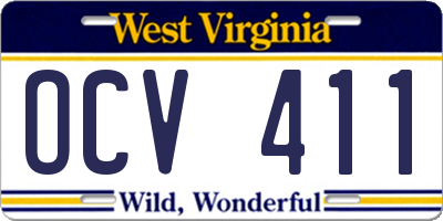 WV license plate OCV411