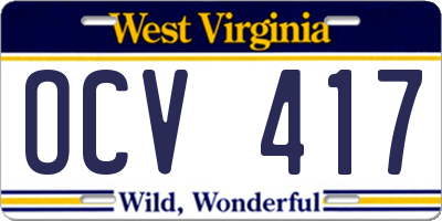 WV license plate OCV417
