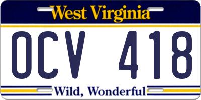 WV license plate OCV418