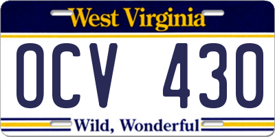 WV license plate OCV430