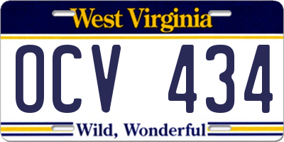 WV license plate OCV434