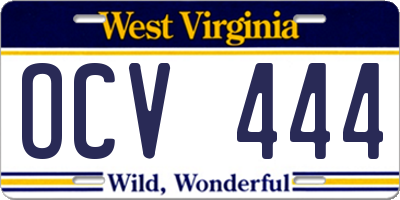 WV license plate OCV444