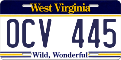 WV license plate OCV445