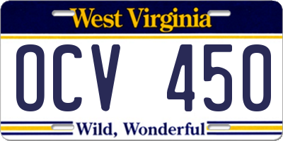 WV license plate OCV450